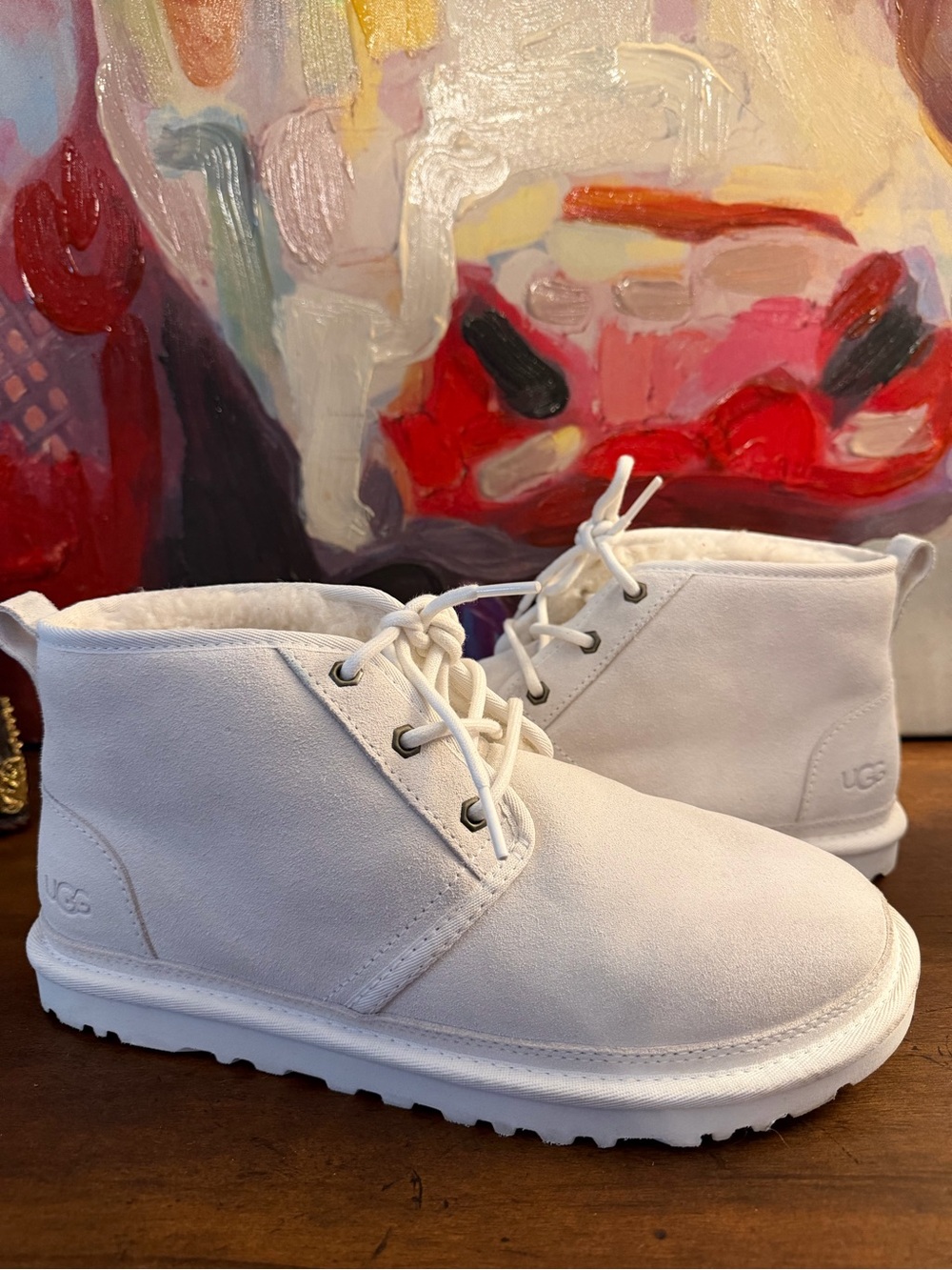 UGG Unisex Men 9 Women 11White Suede Lace-Up Ankle Boots